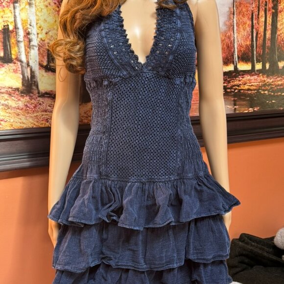 Denim Cotton Natural Halter Summer dress - Picture 2 of 9